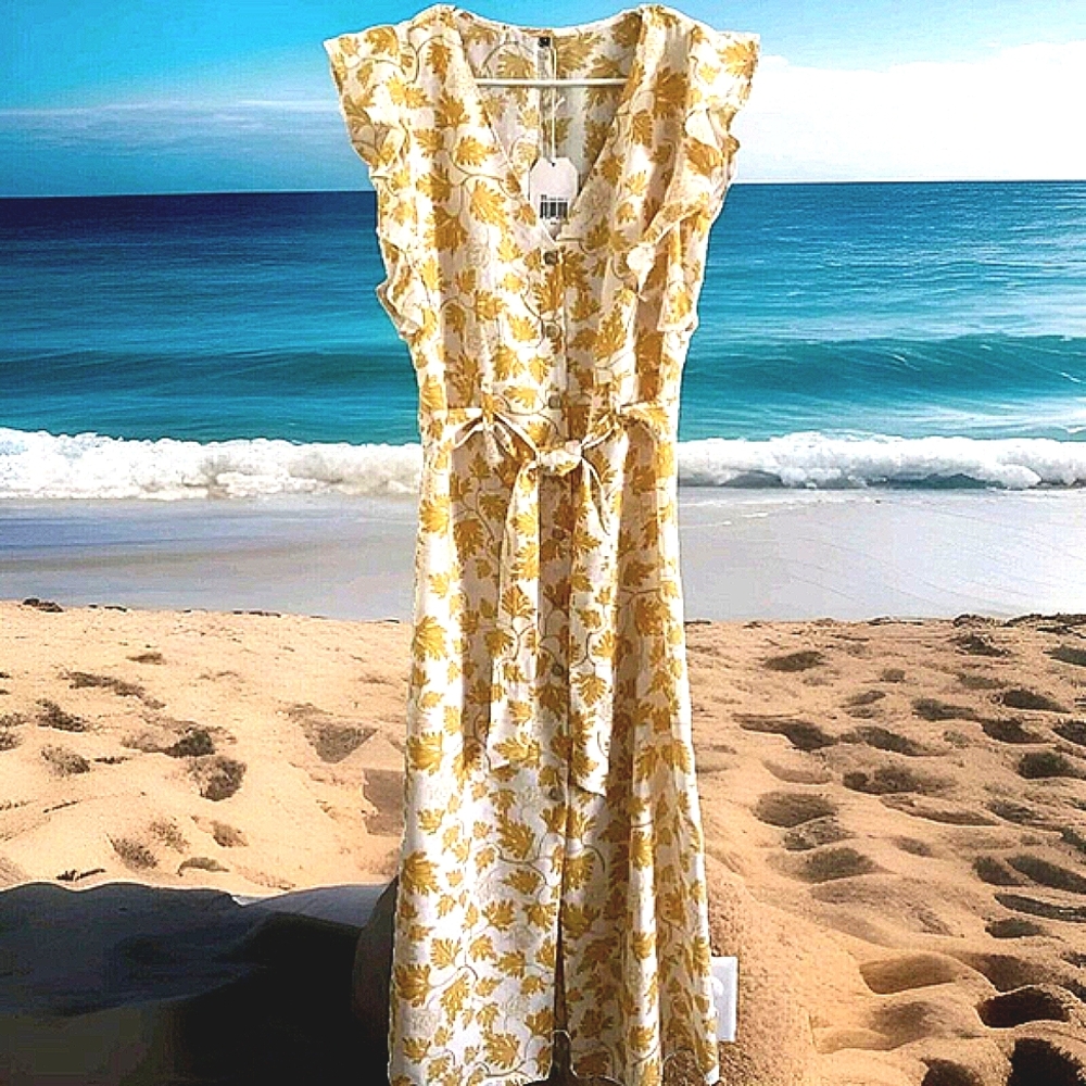 Floral Dress M L Yellow Sundress Cruise Outfit  Beach Tropical Vacation Outfit